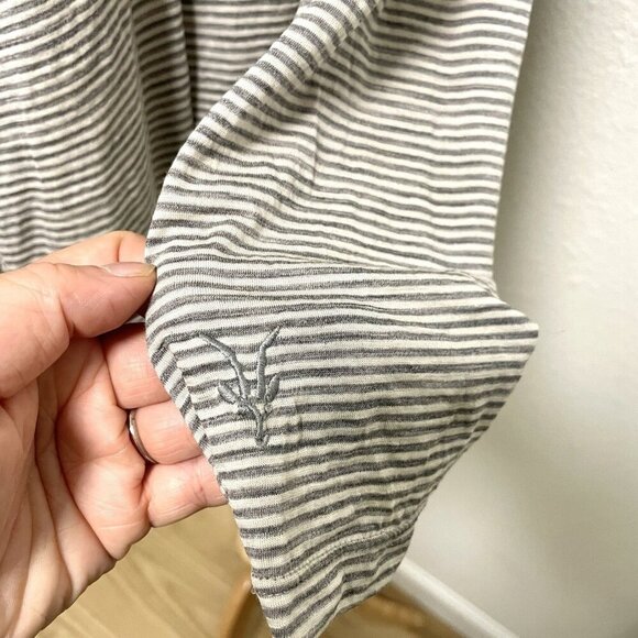 IBEX 100% Merino Wool Open Front Draped Cardigan Sweater Gray Stripe size XL - Picture 8 of 13